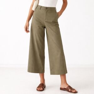 Talbot New England Chinos Wide Leg Cropped Pants Khaki Green 14